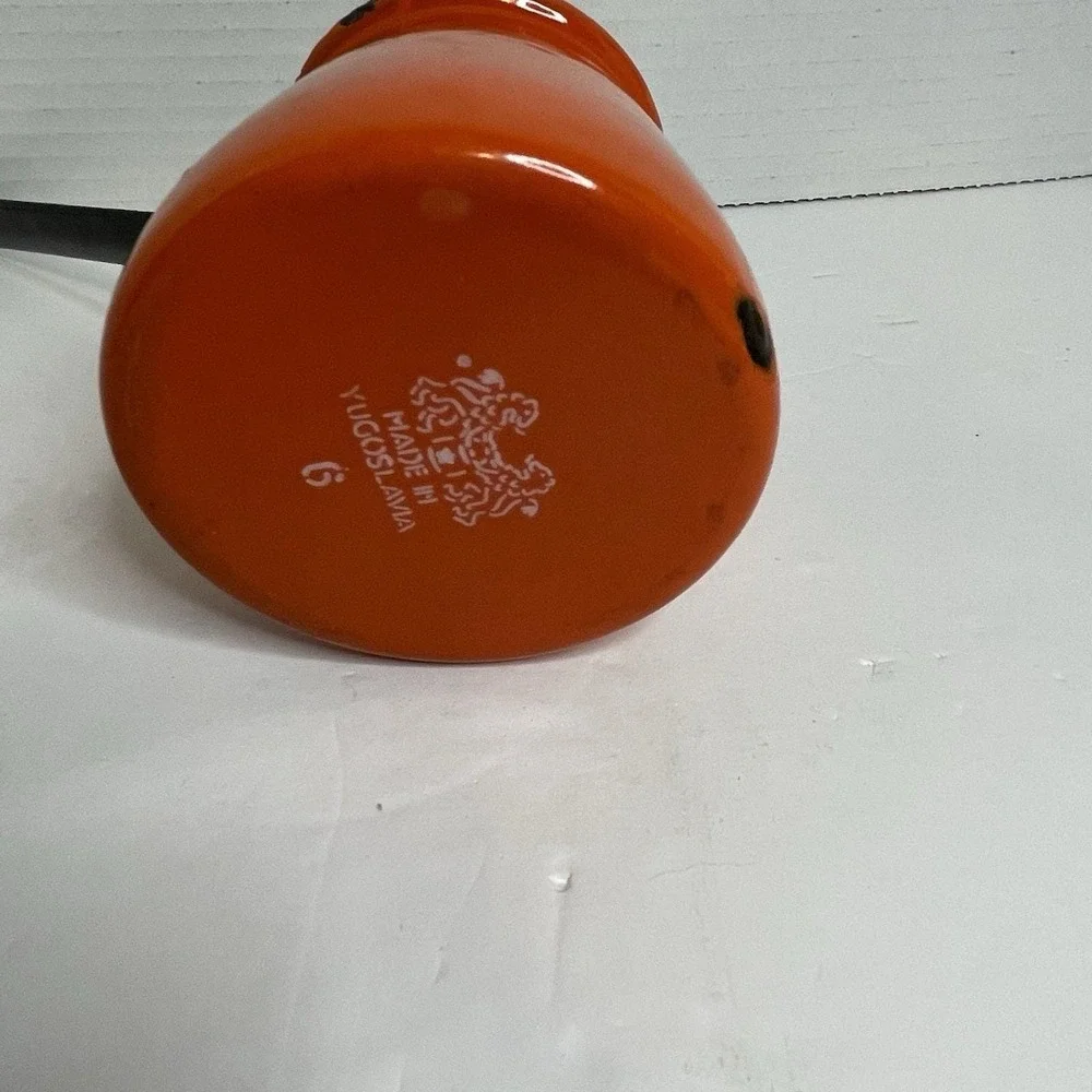 Orange Enamelware Yugoslavia Coffee Ladle Dipper Butter Syrup Warmer w/Spout #6